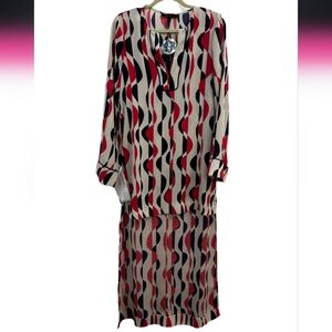 BCBG Red and Navy Wave Pattern Dress